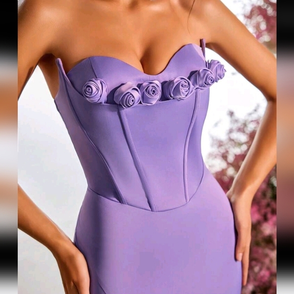 Elegant Lavender Strapless Gown With Novelty 3D Floral Decor On Neckline Dress - Picture 5 of 5